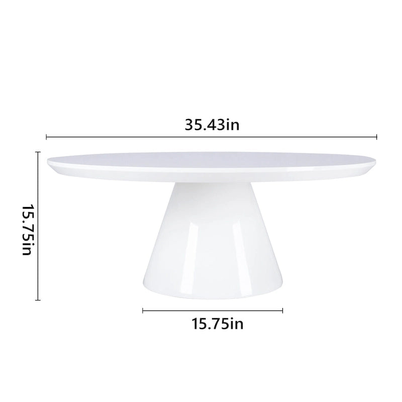 Modern Cone Coffee Table for Living Room, High Gloss Finish, 35.4in Diameter, Black or White