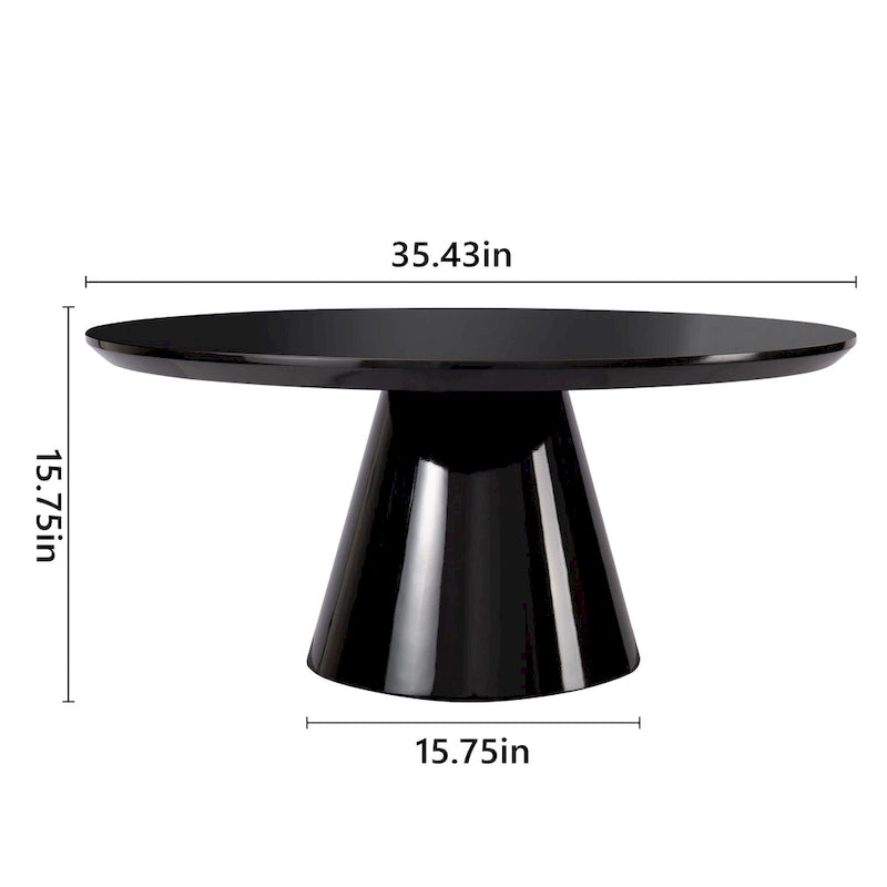 Modern Cone Coffee Table for Living Room, High Gloss Finish, 35.4in Diameter, Black or White