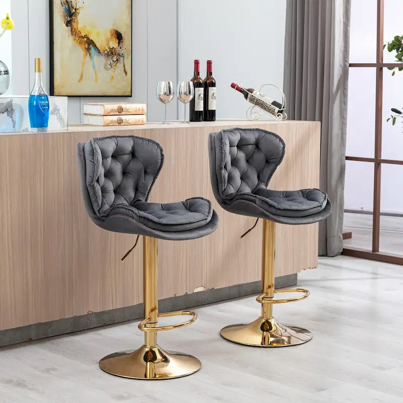 Upholstered Armless Adjustable Height Bar Stools with Footrest