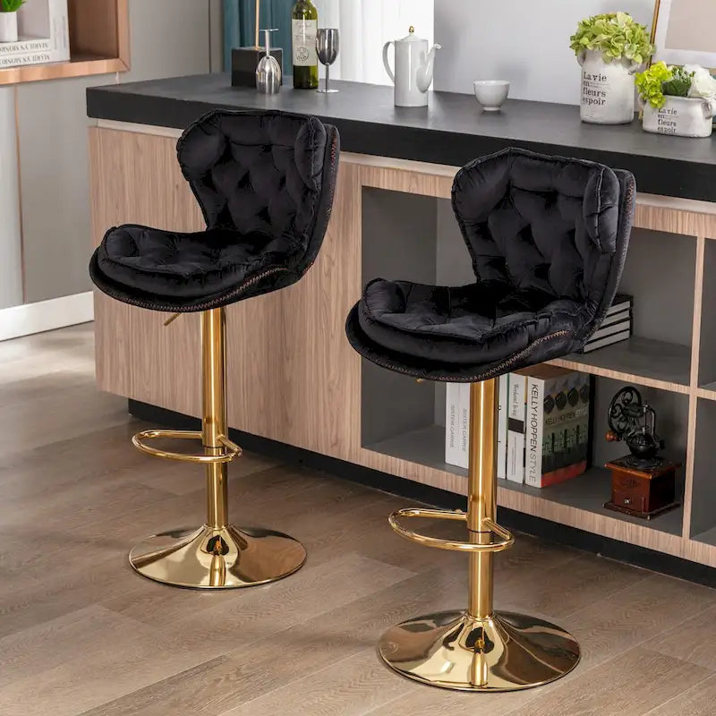 Upholstered Armless Adjustable Height Bar Stools with Footrest