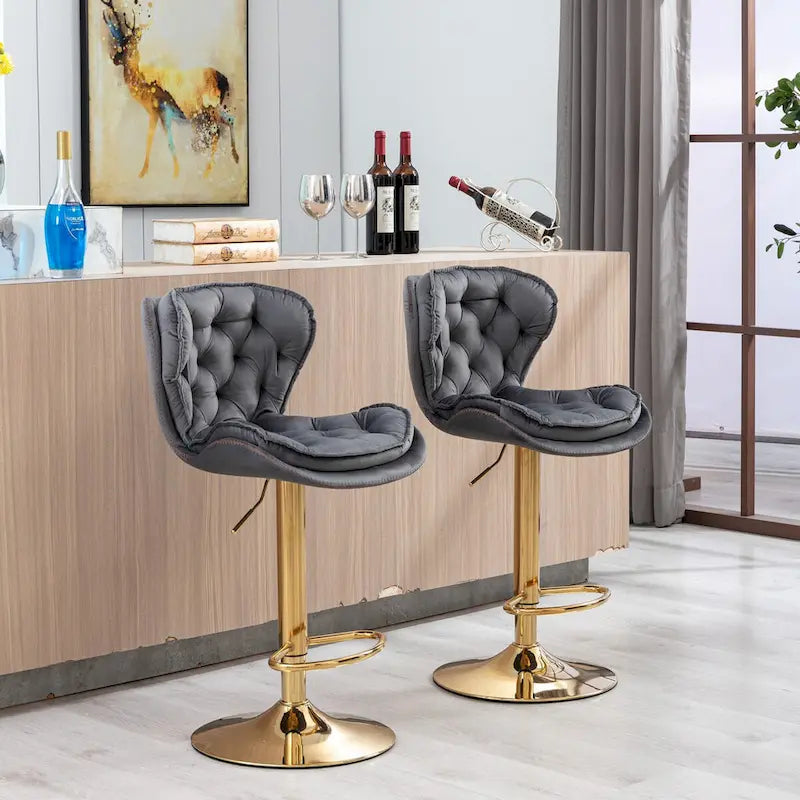 Upholstered Armless Adjustable Height Bar Stools with Footrest