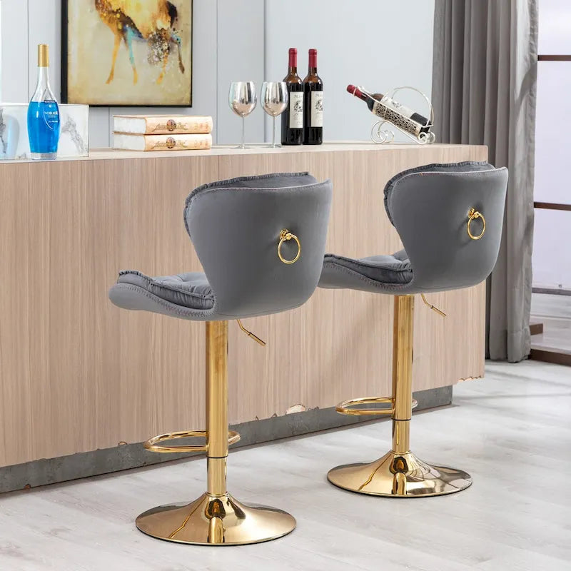 Upholstered Armless Adjustable Height Bar Stools with Footrest