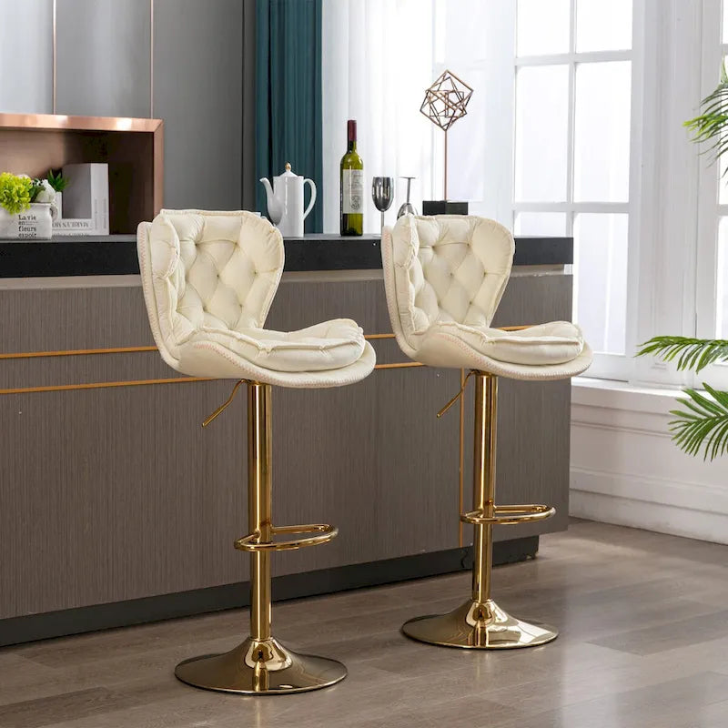 Upholstered Armless Adjustable Height Bar Stools with Footrest