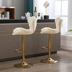 Upholstered Armless Adjustable Height Bar Stools with Footrest