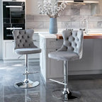 Swivel Velvet Barstools Adjustable Seat Height from 25-33 Inch, Upholstered Chrome Base Bar Stools with Backs