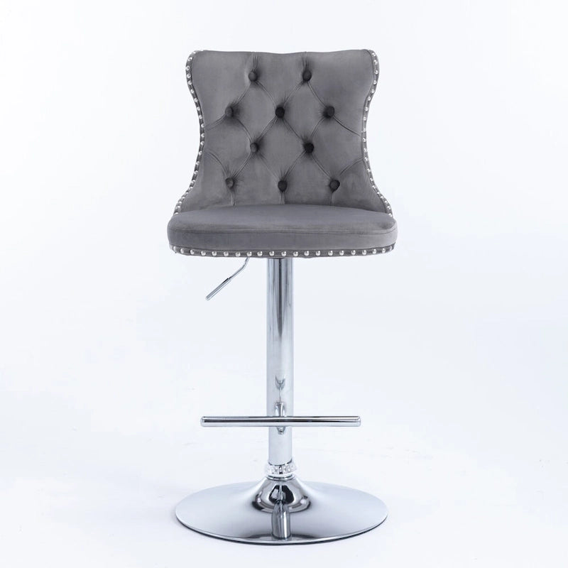 Swivel Velvet Barstools Adjusatble Seat Height from 25-33 Inch,Upholstered Chrome base Bar Stools with Backs,Set of 2