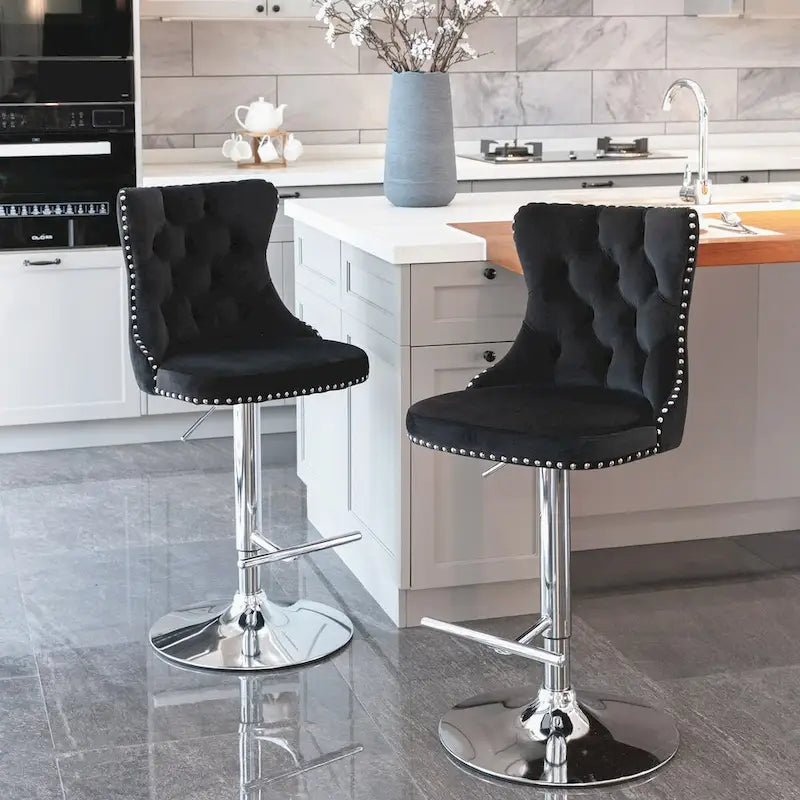 Swivel Velvet Barstools Adjustable Seat Height from 25-33 Inch, Upholstered Chrome Base Bar Stools with Backs