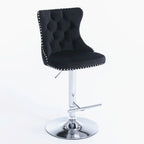 Swivel Velvet Barstools Adjustable Seat Height from 25-33 Inch, Upholstered Chrome Base Bar Stools with Backs