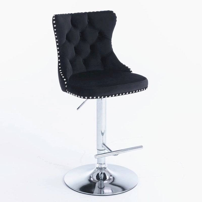Swivel Velvet Barstools Adjustable Seat Height from 25-33 Inch, Upholstered Chrome Base Bar Stools with Backs