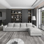 150 Wide L-Shape Linen Sofa Couch, Modern Feather Filled Sectional Sofa Couch with Ottoman