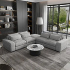 150 Wide L-Shape Linen Sofa Couch, Modern Feather Filled Sectional Sofa Couch with Ottoman