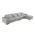 150 Wide L-Shape Linen Sofa Couch, Modern Feather Filled Sectional Sofa Couch with Ottoman