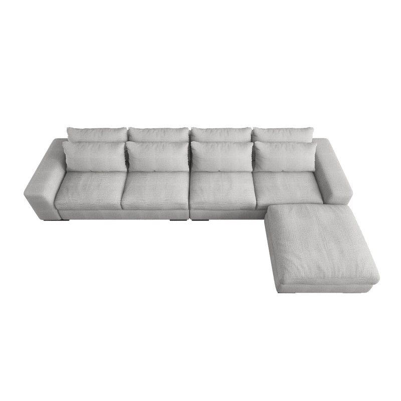 150 Wide L-Shape Linen Sofa Couch, Modern Feather Filled Sectional Sofa Couch with Ottoman