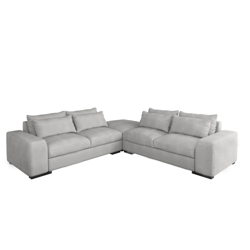 150 Wide L-Shape Linen Sofa Couch, Modern Feather Filled Sectional Sofa Couch with Ottoman