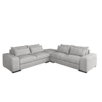 150 Wide L-Shape Linen Sofa Couch, Modern Feather Filled Sectional Sofa Couch with Ottoman