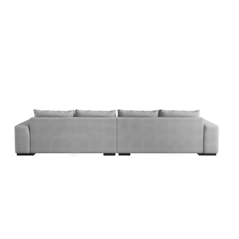 150 Wide L-Shape Linen Sofa Couch, Modern Feather Filled Sectional Sofa Couch with Ottoman