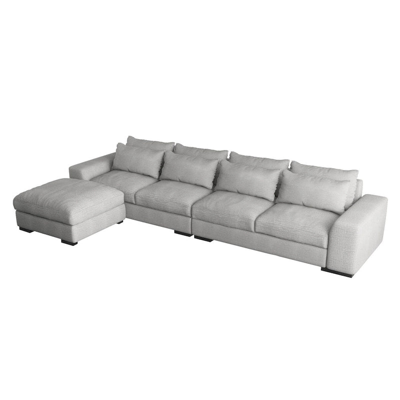 150 Wide L-Shape Linen Sofa Couch, Modern Feather Filled Sectional Sofa Couch with Ottoman