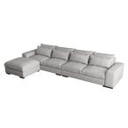 150 Wide L-Shape Linen Sofa Couch, Modern Feather Filled Sectional Sofa Couch with Ottoman