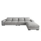 150 Wide L-Shape Linen Sofa Couch, Modern Feather Filled Sectional Sofa Couch with Ottoman