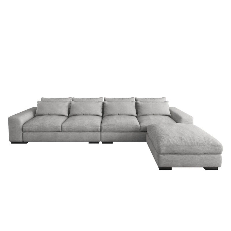150 Wide L-Shape Linen Sofa Couch, Modern Feather Filled Sectional Sofa Couch with Ottoman