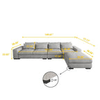 150 Wide L-Shape Linen Sofa Couch, Modern Feather Filled Sectional Sofa Couch with Ottoman