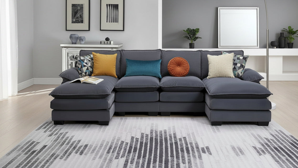 Gray Modern U-Shaped Modular Sectional Sofa with Double Chaise Lounge
