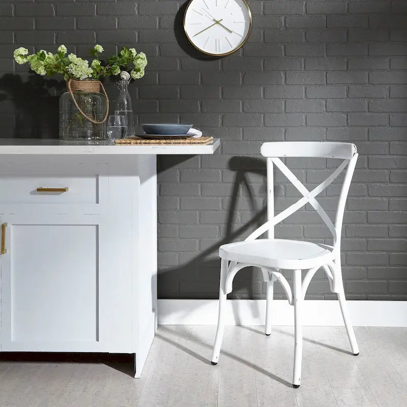 Vintage Series Distressed Metal X Back Side Chair - Antique White