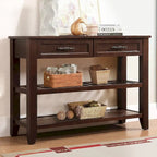 Console Sofa Table with 2 Storage Drawers and 2 Tiers Shelves, Mid-Century Style 42 Solid Wood Buffet Sideboard
