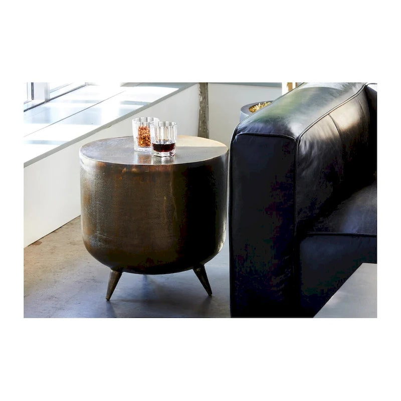 Rustic Drum-Style Aluminum Accent Table - 19W x 19D x 18H