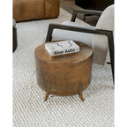 Rustic Drum-Style Aluminum Accent Table - 19W x 19D x 18H