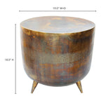 Rustic Drum-Style Aluminum Accent Table - 19W x 19D x 18H