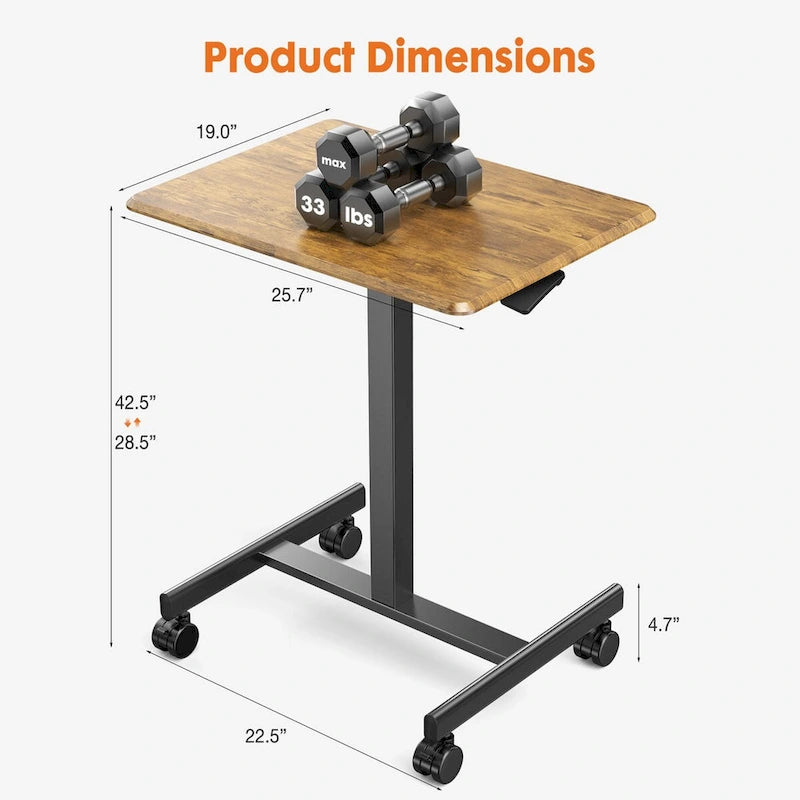 Mobile Rolling Standing Desk with Adjustable Height