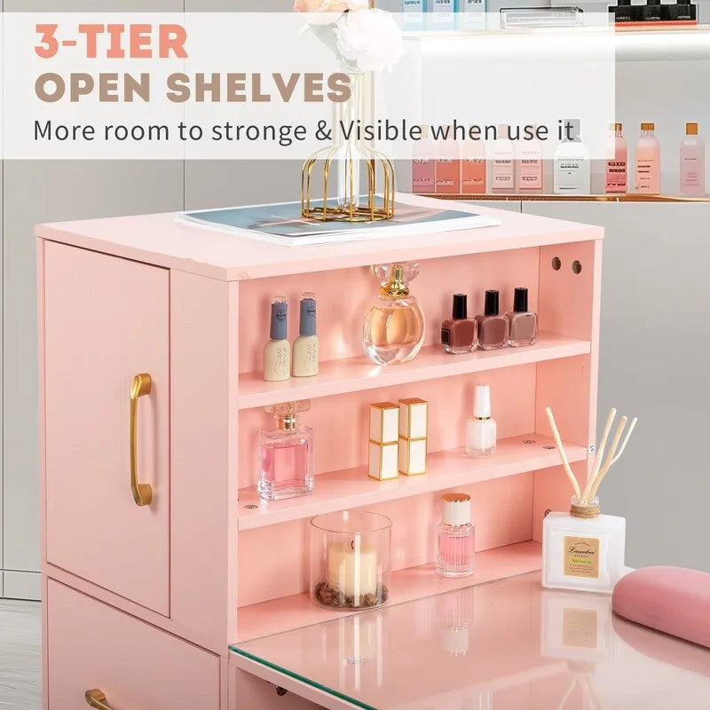 Embossed Particle Board Tempered Glass 55 W Manicure Table
