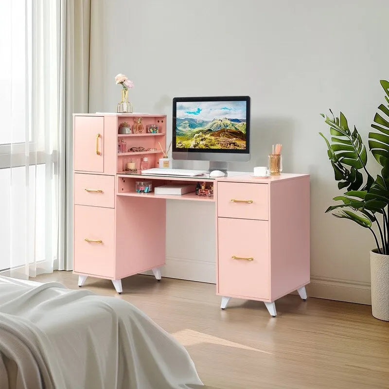 Embossed Particle Board Tempered Glass 55 W Manicure Table