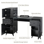 Embossed Particle Board Tempered Glass 55 W Manicure Table