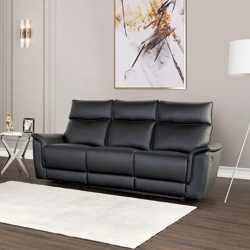 Modern Leather Match Manual Reclining Sofa with Flared Padded Arms