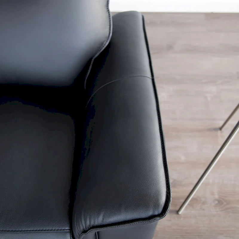 Modern Leather Match Manual Reclining Sofa with Flared Padded Arms