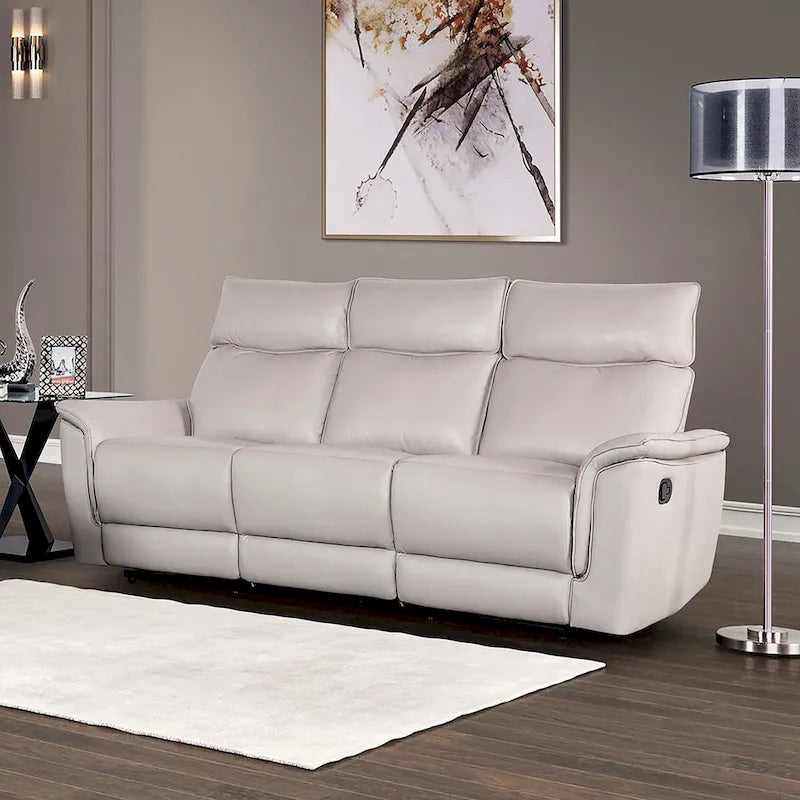 Modern Leather Match Manual Reclining Sofa with Flared Padded Arms